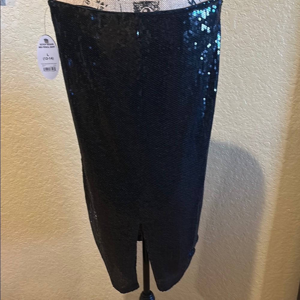 Scoop black sequin knee length skirt, size L, NWT | offer in description